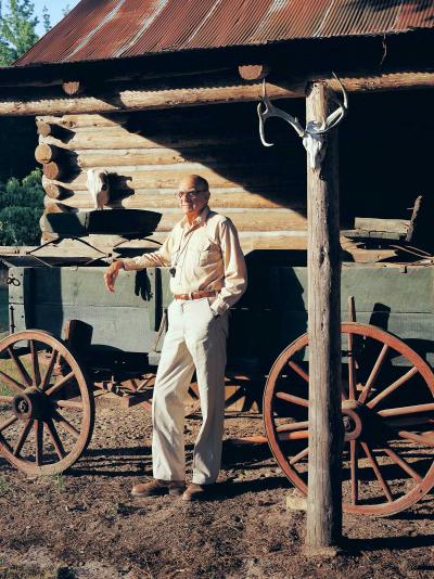 Robert Wehle standing in front of a wagon